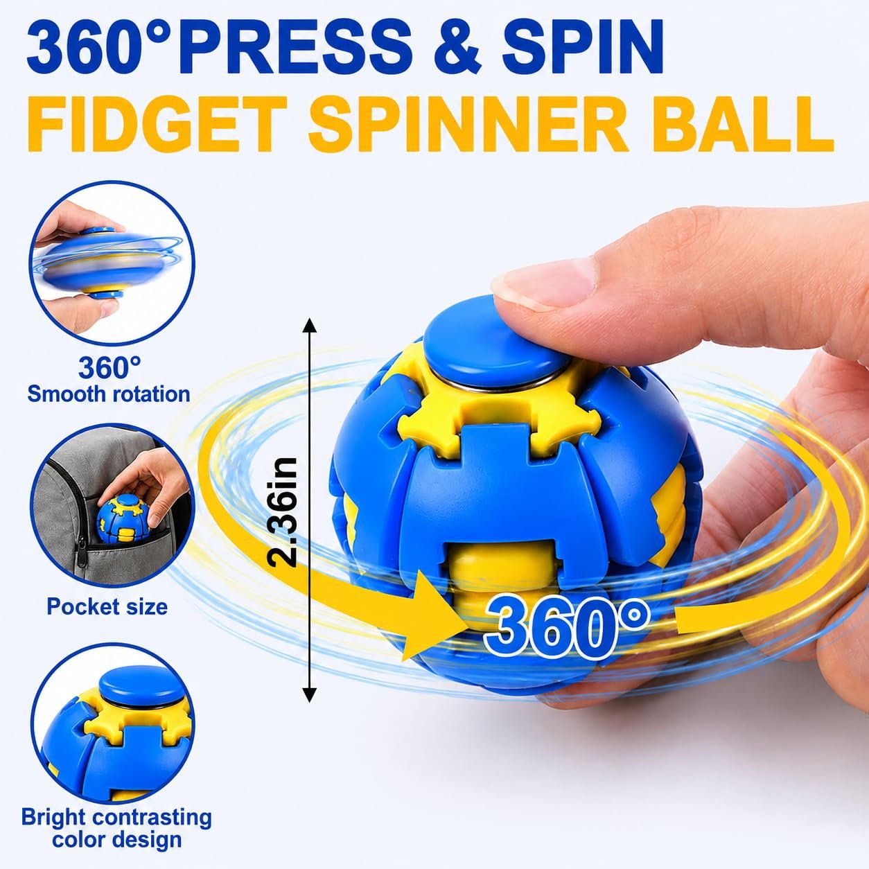 360° Press & Spin Fidget Spinner Ball - Image 2
