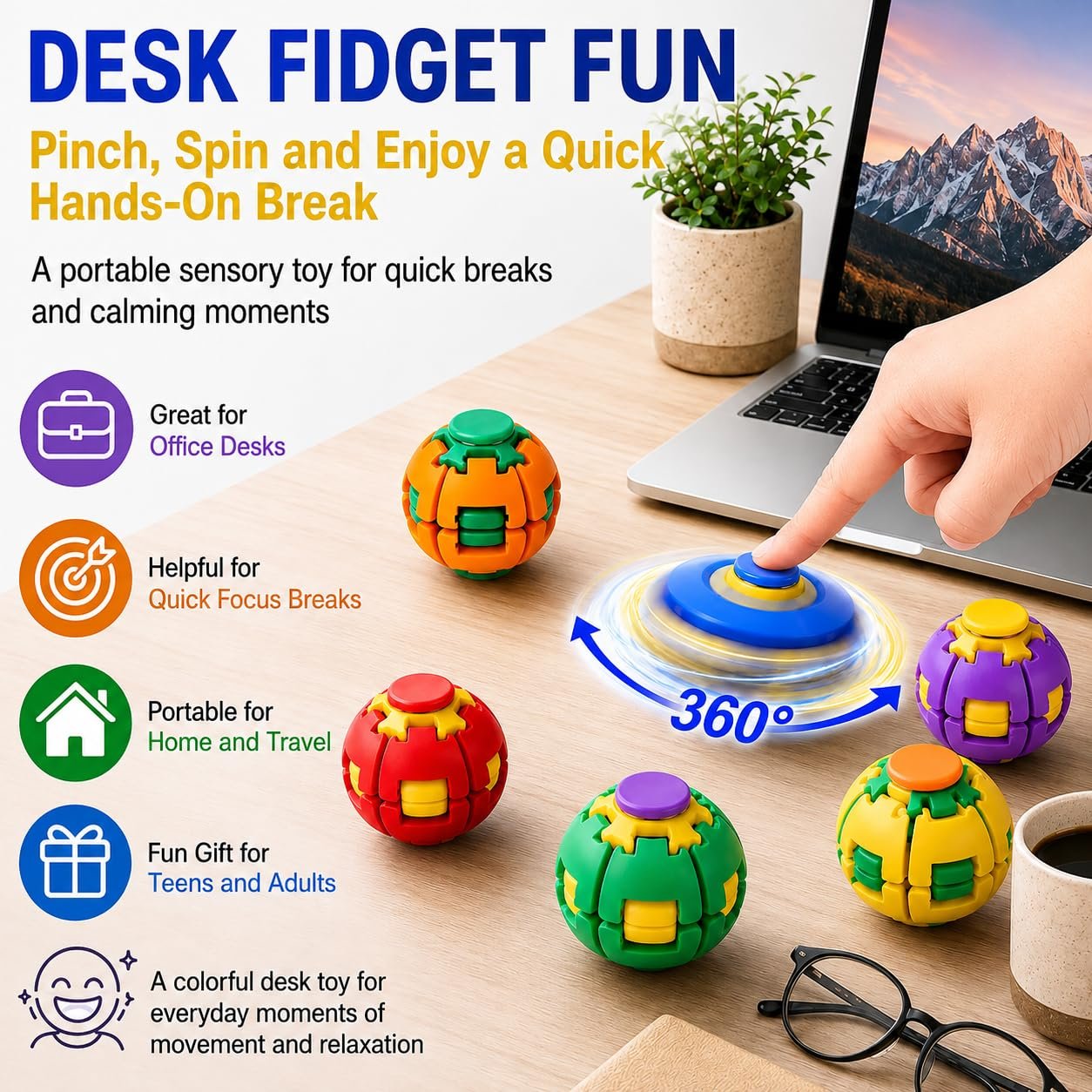 360° Press & Spin Fidget Spinner Ball - Image 5