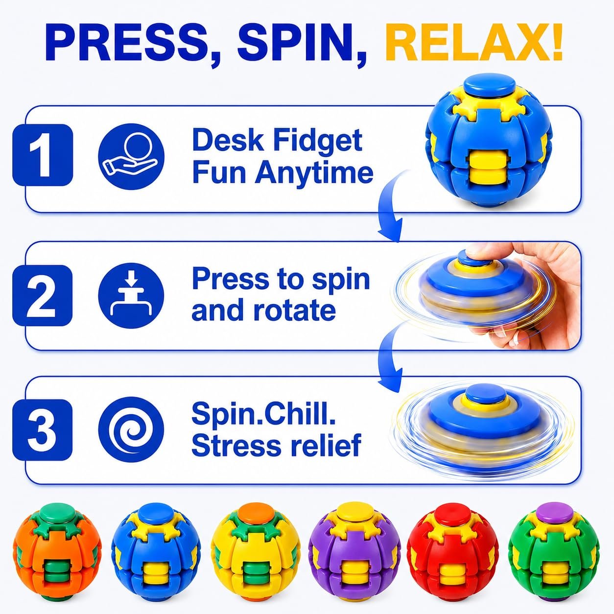 360° Press & Spin Fidget Spinner Ball - Image 6
