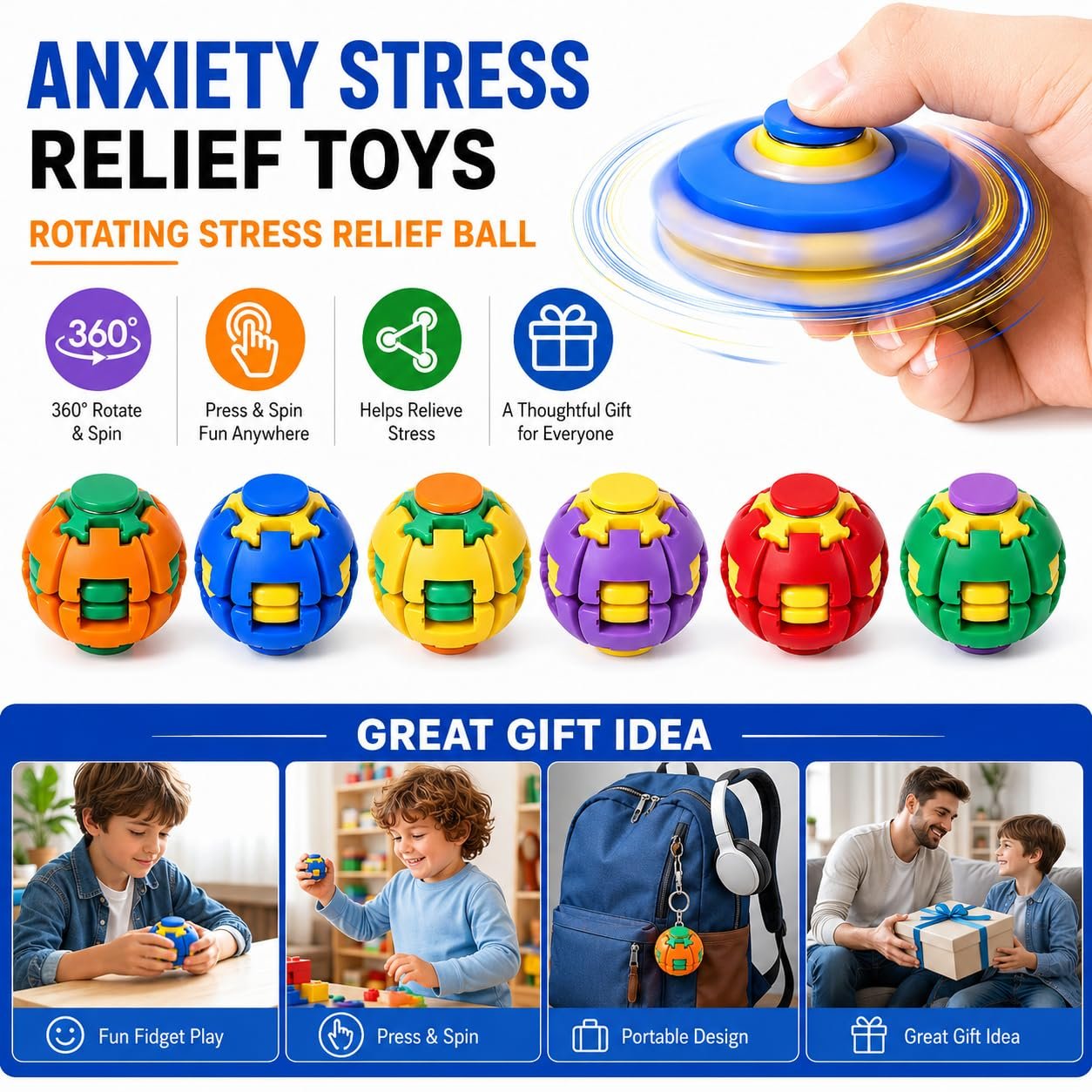 360° Press & Spin Fidget Spinner Ball - Image 7